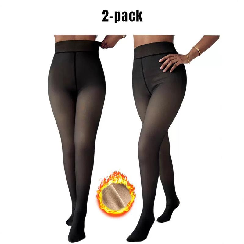 Women 2 Piece Transparent Tight Fleece Lined Thick High Waist Elasticity Thermal Pantyhose Warm Leggings